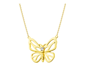 Gold necklace with diamonds - butterfly 0,01 ct - fineness 9 K