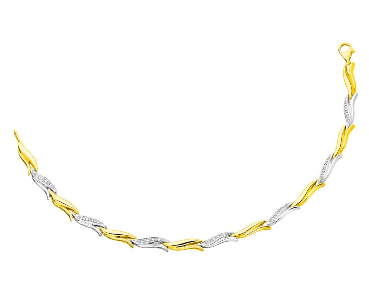 Bransoletka z żółtego i białego złota z diamentami - 18 cm - 0,15 ct - próba 375
