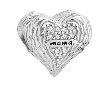 Silver beads pendant with cubic zirconia and enamel - mama, heart