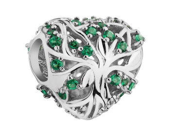 Zawieszka srebrna beads z cyrkoniami - serce, drzewo