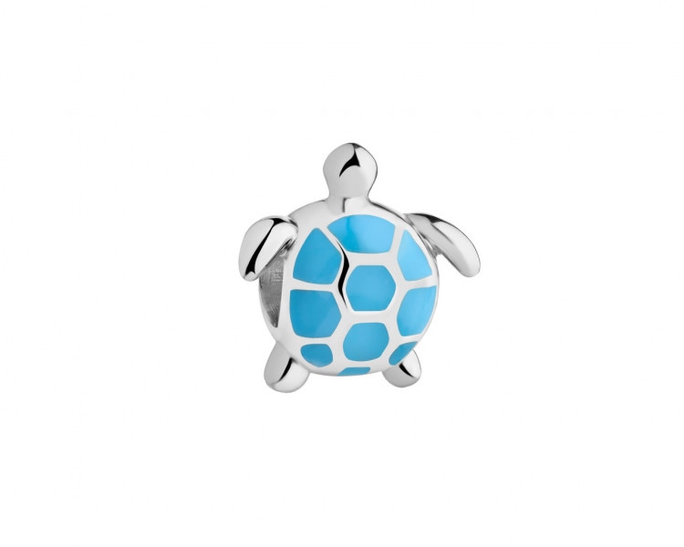 Silver pendant beads with enamel - turtle