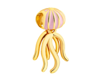 Gold-plated silver beads pendant with enamel - octopus