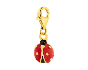 Gold-plated silver charm pendant with enamel - ladybug