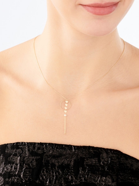 Gold necklace with pearl - circle, hearts