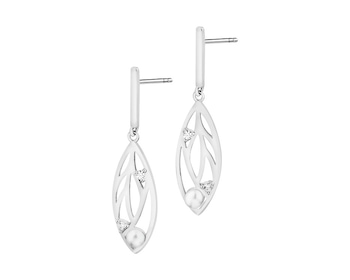 Silver earrings with pearls and zircons