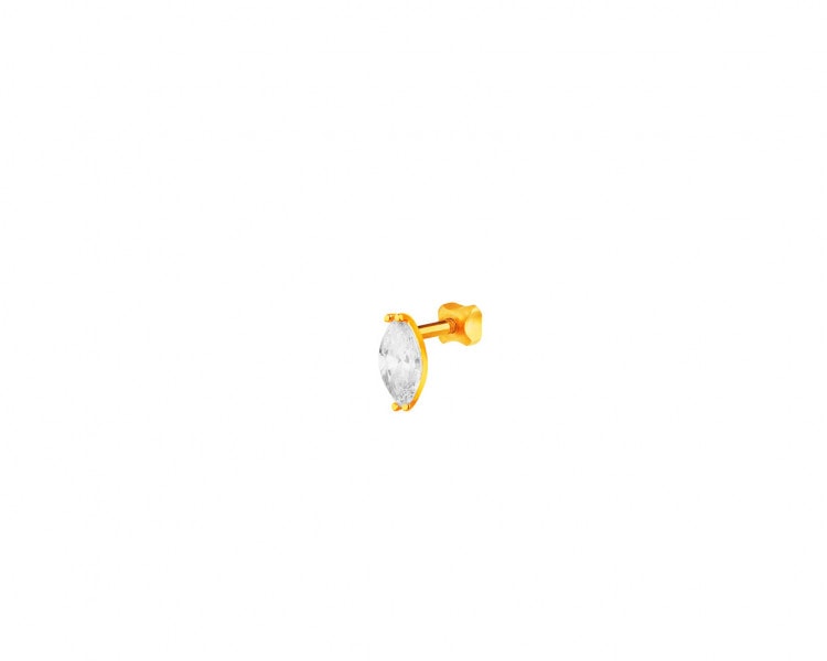 Gold earring with cubic zirconia for piercing