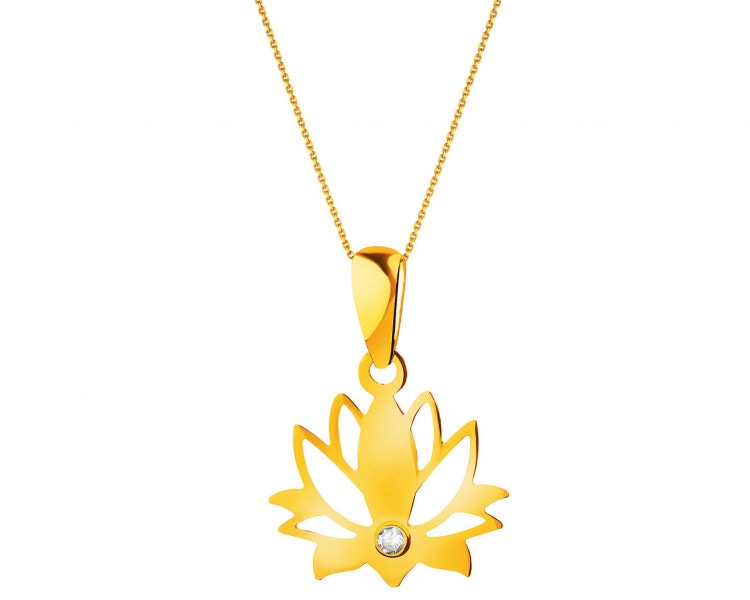 Gold pendant with zircon - lotus flower