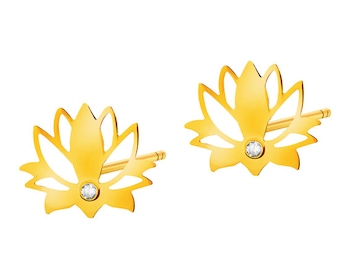 Gold earrings with zircons - lotus flowers