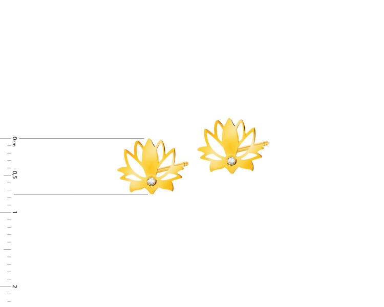 Zlaté náušnice se zirkony - květy lotosu