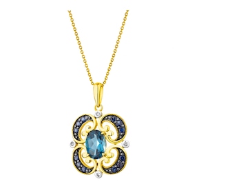 Gold pendant with diamonds, sapphires and topaz (London Blue) 0,02 ct - fineness 14 K