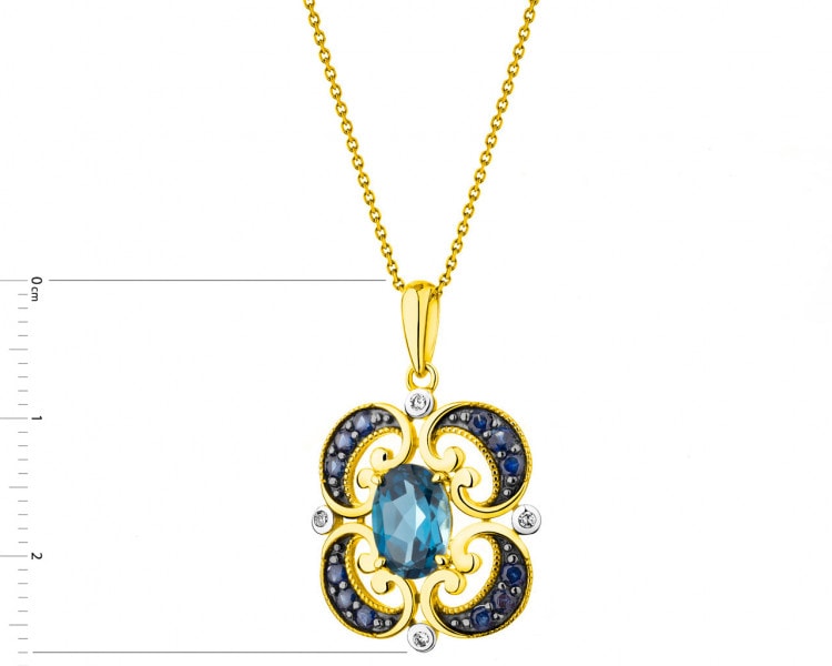 Gold pendant with diamonds, sapphires and topaz (London Blue) - fineness 14 K