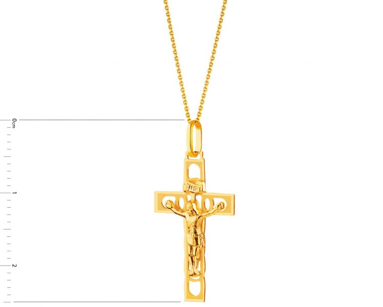 Złota zawieszka  - krzyż z wizerunkiem Chrystusa