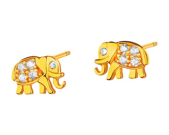 Złote kolczyki z cyrkoniami - słonie