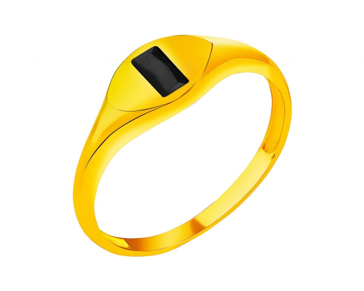 Złoty pierścionek z onyksem syntetycznym - sygnet