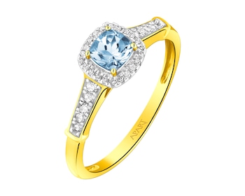 Zlatý prsten s diamanty a topazem - ryzost 585