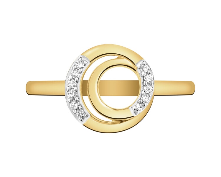 Pierścionek z żółtego złota z diamentami - koło - 0,05 ct - próba 375