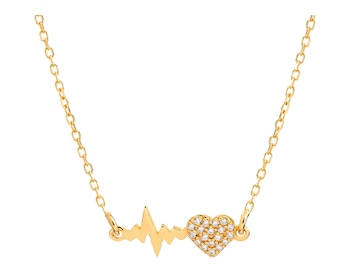 Gold Plated Silver Necklace with Cubic Zirconia - Heart, Heartbeat EKG