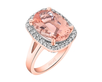 Prsten z růžového zlata s diamanty a morganitem 0,40 ct - ryzost 585