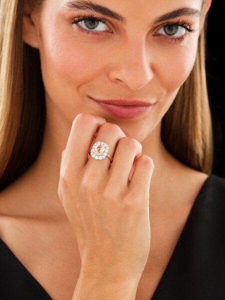 14 K Rhodium Plated Rose Gold Ring - fineness 14 K