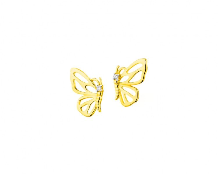 Kolczyki z żółtego złota z brylantami - motyle 0,02 ct - próba 585