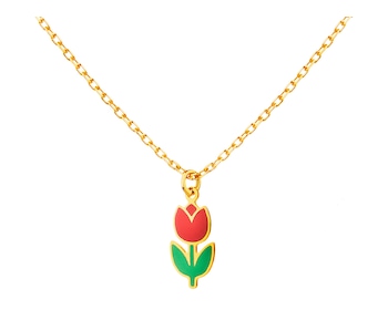 Złoty naszyjnik z emalią, ankier - kwiat