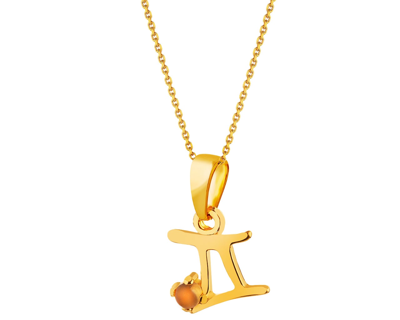 Złota zawieszka z cytrynem naturalnym - znak zodiaku Bliźnięta