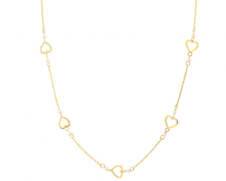 Gold necklace with synthetic onyxes, ankier - hearts