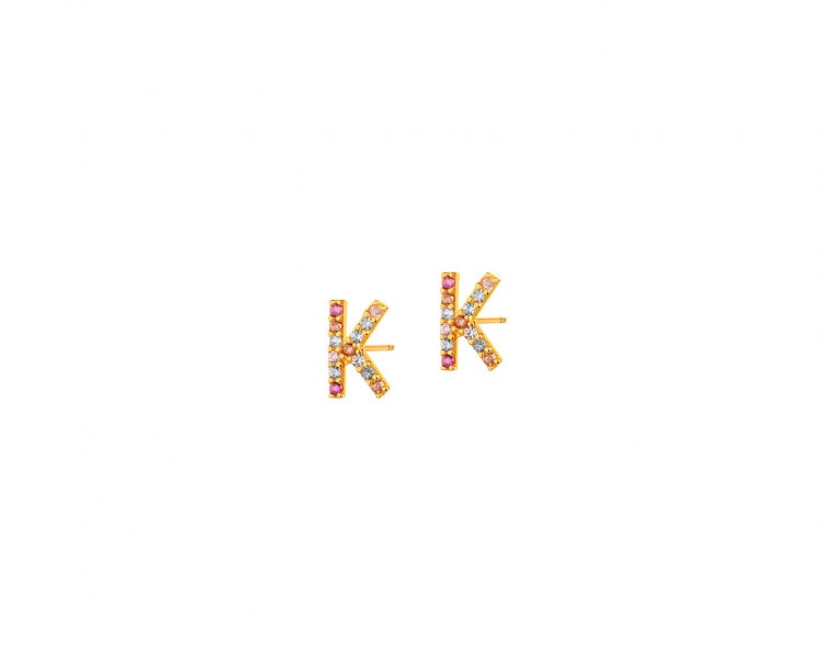 Złote kolczyki z cyrkoniami - litery K