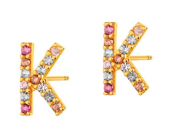 Gold earrings with cubic zirconia - letters K