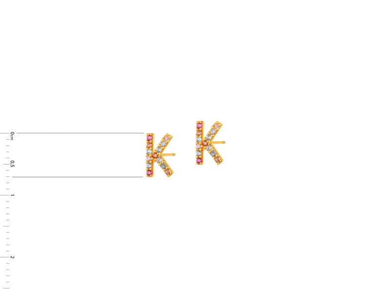 Gold earrings with cubic zirconia - letters K