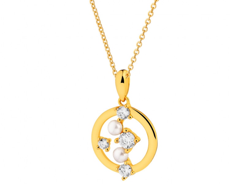 Gold-Plated silver pendant with pearls and zircons - circle