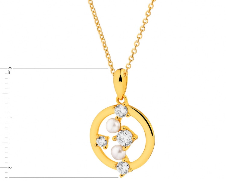 Gold-Plated silver pendant with pearls and zircons - circle