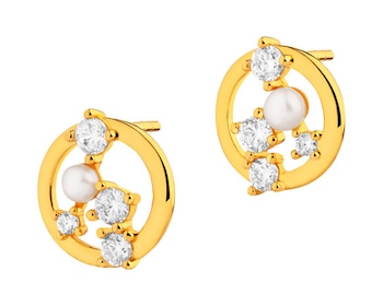 Gold-plated silver earrings with pearls - circles