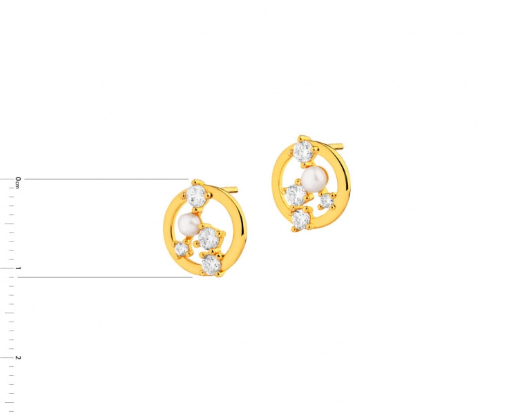 Gold-plated silver earrings with pearls - circles