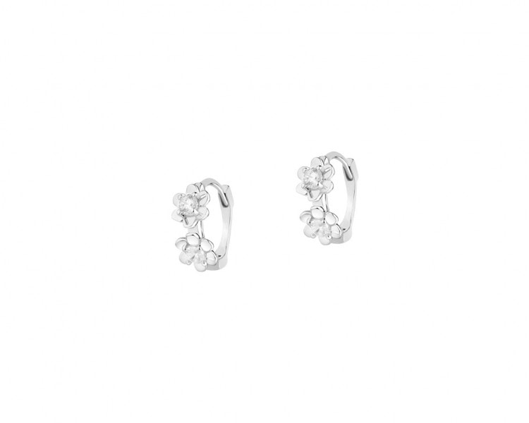 Silver earrings with zircons - flowers