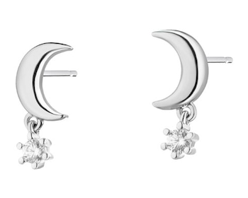 Silver earrings with cubic zirconia - moon