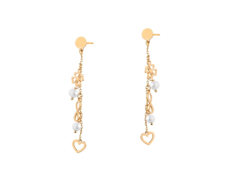 Gold-plated silver earrings with pearls - clover, infinity, hearts
