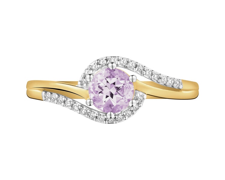 Yellow gold diamond and citrine ring - fineness 14 K