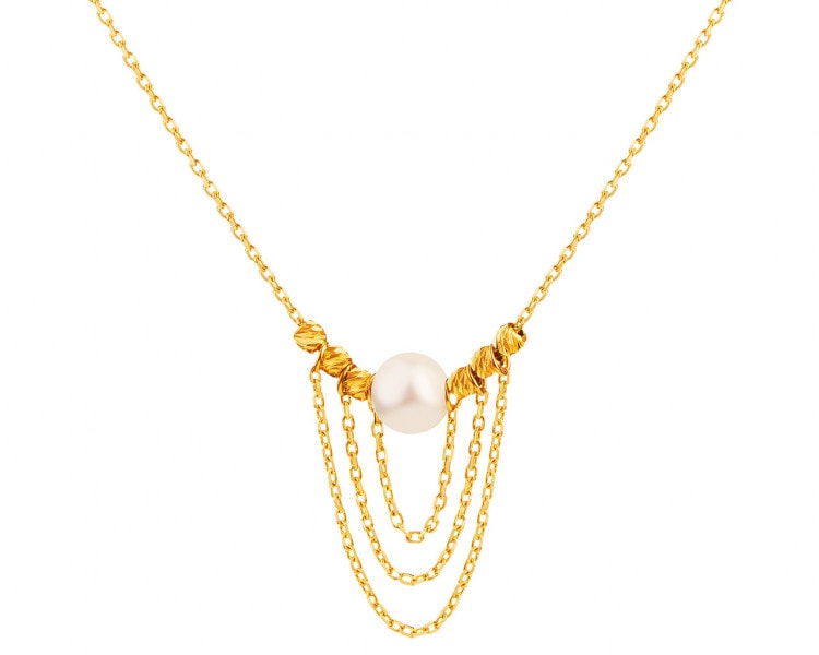 Gold necklace with pearl - circles