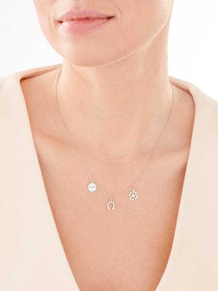Stříbrný náhrdelník se zirkony - podkova, čtyřlístek