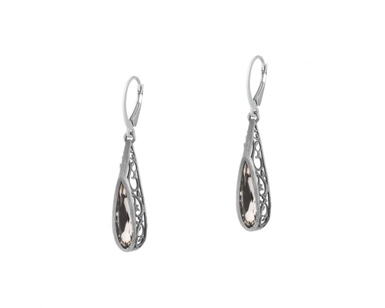 Oxidized Silver Dangling Earring with Glass