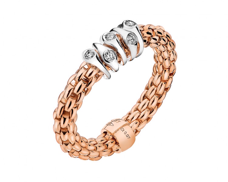 Ring in rose and white gold with diamonds 0,07 ct - fineness 750