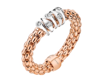 Ring in rose and white gold with diamonds 0,07 ct - fineness 18 K