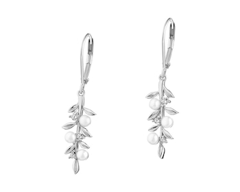 Kolczyki srebrne z perłami i cyrkoniami - liście