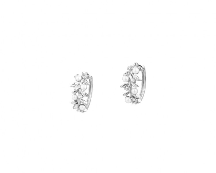 Rhodium Plated Silver Earrings with Pearl
