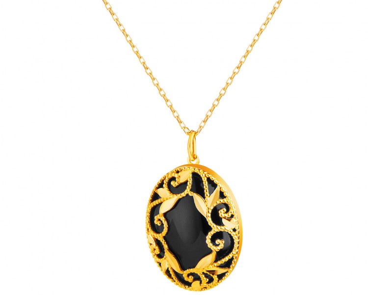 9 K Yellow Gold Necklace with Onyx