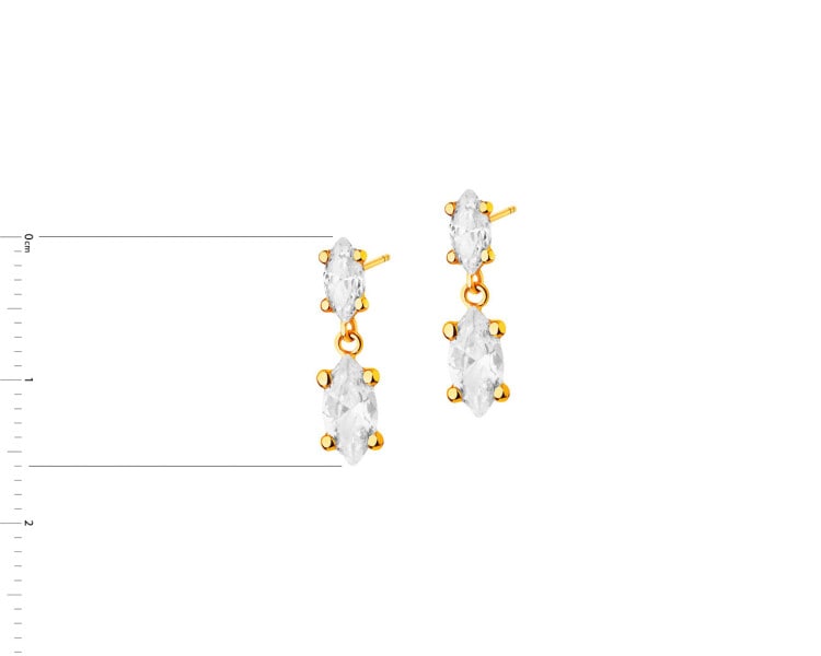 8 K Yellow Gold Dangling Earring with Cubic Zirconia