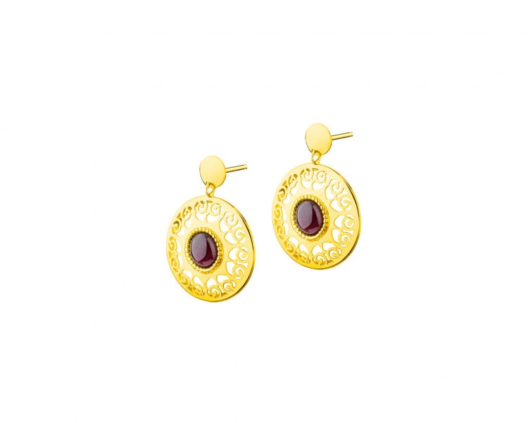 9 K Yellow Gold Dangling Earring with Synthetic Garnet