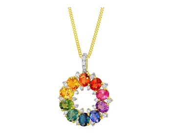 Gold pendant with brilliants and sapphires - fineness 14 K