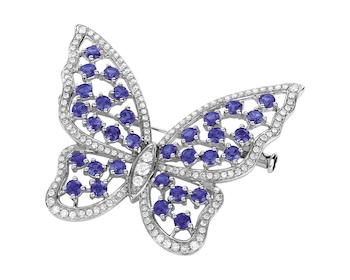 White gold brooch with brilliants and Ceylon sapphires - butterfly 0,62 ct - fineness 18 K